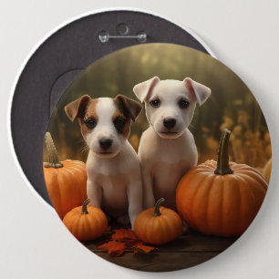 Badge Rond 15,2 Cm Jack Russell Puppy Automne Citrouille de plaisir