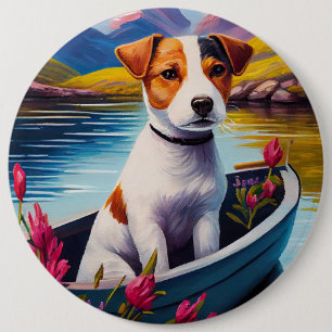 Badge Rond 15,2 Cm Jack Russell sur une pagaie : Une aventure pittore