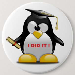 BADGE ROND 15,2 CM "J'AI FAIT" DIPLÔME PENGUIN