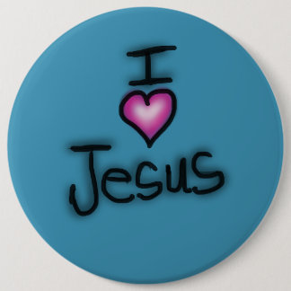 Badge Rond 15,2 Cm J'aime Jésus Je cœur Jésus Bleu