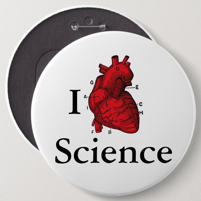 Badge Rond 15,2 Cm J'aime la Science (Devant & derrière)