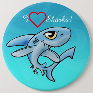Badge Rond 15,2 Cm J'aime les requins