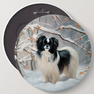Badge Rond 15,2 Cm Japanese Chin Qu'il neige Noël