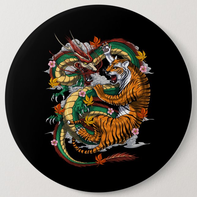 Badge Rond 15,2 Cm Japanese Dragon Tiger Battle (Devant)