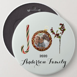 Badge Rond 15,2 Cm Joie nom de famille et photo en ornement de Noël