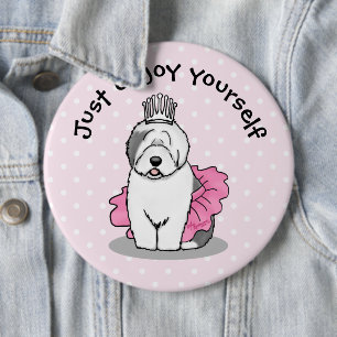 Badge Rond 15,2 Cm Joli Ballet Princesse Vieux anglais Sheepdog Grey