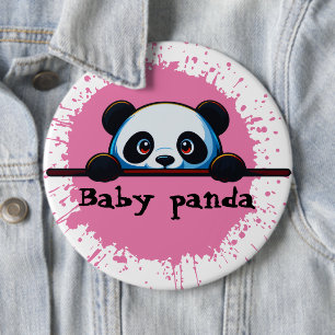 Badge Rond 15,2 Cm Joli bouton broche bébé panda rose éclaboussure
