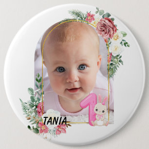 Badge Rond 15,2 Cm Joli cadre floral rose pour bébé fille Premier Noë