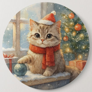 Badge Rond 15,2 Cm Joli chat de Noël fantaisiste