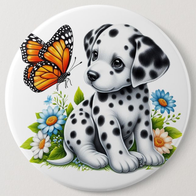 Badge Rond 15,2 Cm Joli(e) ami(e) dalmate/papillon (Devant)