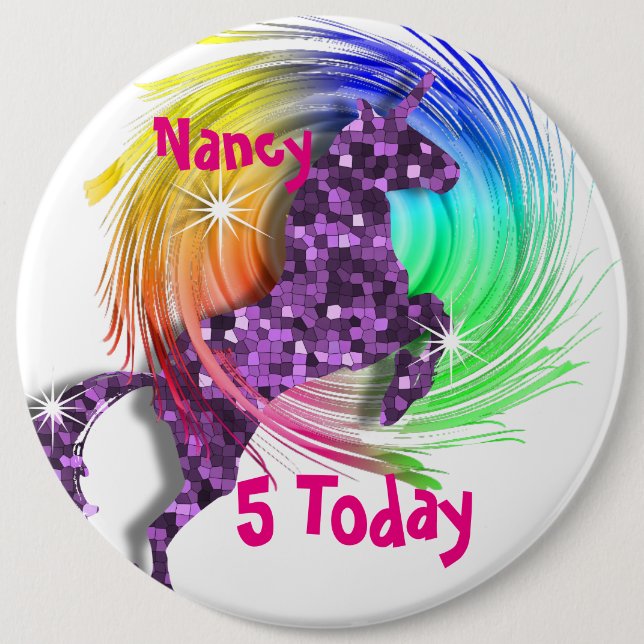 Badge Rond 15,2 Cm Joli Imaginaire Rainbow Unicorn âge personnalisé (Devant)