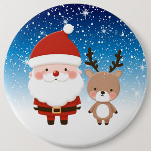 Badge Rond 15,2 Cm Joli Noël Père Noël & Reindeer