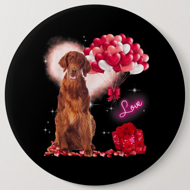 Badge Rond 15,2 Cm Joli Setter irlandais Balloon Heart Valentines Day (Devant)