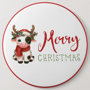 Badge Rond 15,2 Cm Jolie vache de Noël mignonne