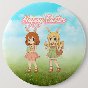 Badge Rond 15,2 Cm Jolies filles lapins de Pâques d'anime