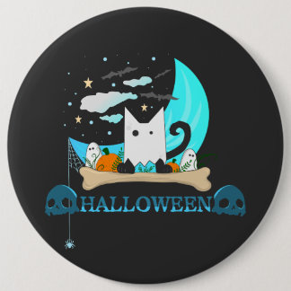 Badge Rond 15,2 Cm Jouer Chat Fantôme Haunts Halloween Nuit