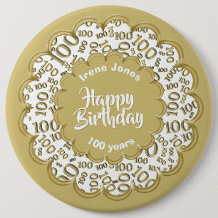 Badge Rond 15,2 Cm Joyeux anniversaire, 100e Motif numérique Gold/Wh