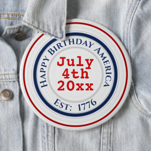 Badge Rond 15,2 Cm Joyeux anniversaire Amérique Rouge Blanc Bleu Patr
