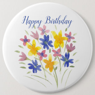 Badge Rond 15,2 Cm Joyeux Anniversaire Flower Pin
