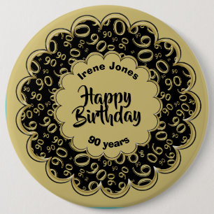 Badge Rond 15,2 Cm Joyeux anniversaire, quatre-vingt-dixième or/moti