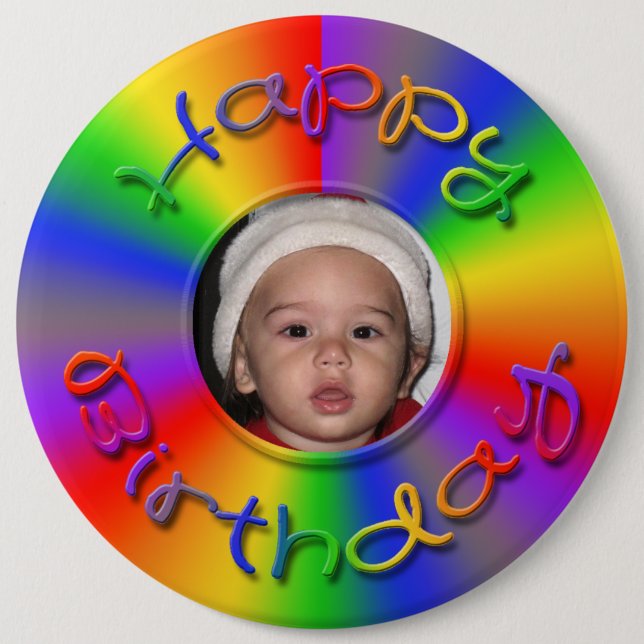 Badge Rond 15,2 Cm Joyeux anniversaire Rainbow Photo Button (Devant)