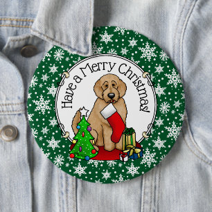 Badge Rond 15,2 Cm Joyeux Noël 2 Goldendoodle (rouge doré) mignonne