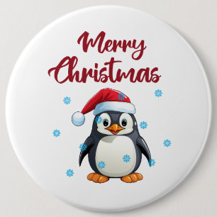 Badge Rond 15,2 Cm "Joyeux Noël" avec un mignon pingouin