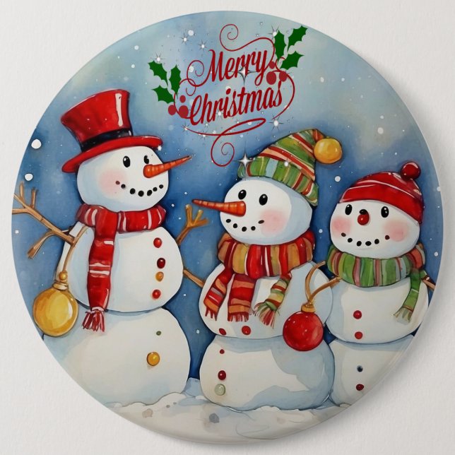 Badge Rond 15,2 Cm Joyeux Noël, Fête des Snowmen (Devant)