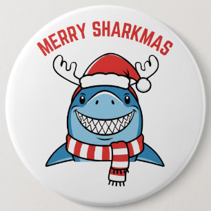 Badge Rond 15,2 Cm Joyeux Sharkmas Drôle de Noël Shark