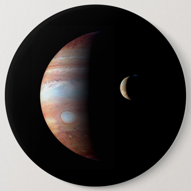 Badge Rond 15,2 Cm Jupiter Géant Gaz Planète & Io Galilée Lune (Devant)