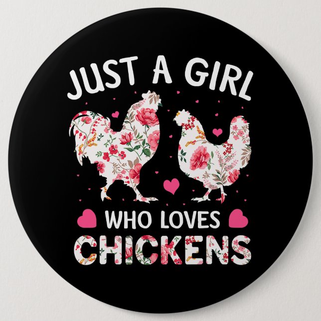 Badge Rond 15,2 Cm Juste une fille qui aime les poulets mignonne Fleu (Devant)