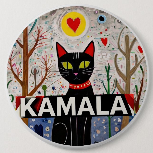 Badge Rond 15,2 Cm Kamala Black Cat coeur Kamala Button (Devant)