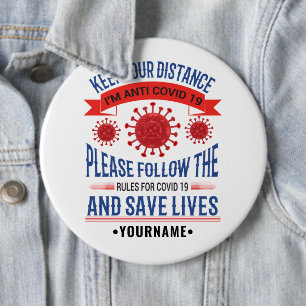Badge Rond 15,2 Cm Keep your Distance Follow the Rules