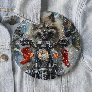 Badge Rond 15,2 Cm Keeshond chien équitation moto Noël