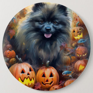 Badge Rond 15,2 Cm Keeshond d'Halloween avec citrouilles Épouvantable