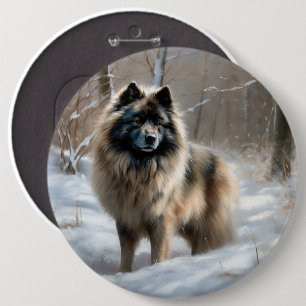 Badge Rond 15,2 Cm Keeshond Qu'Il Neige Noël