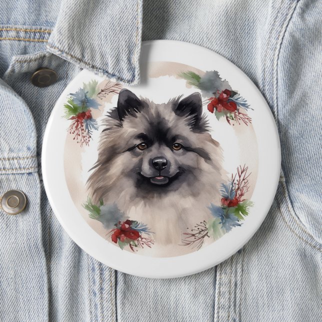 Badge Rond 15,2 Cm Keeshony Christmas Wreath Festive Pup (En situation)