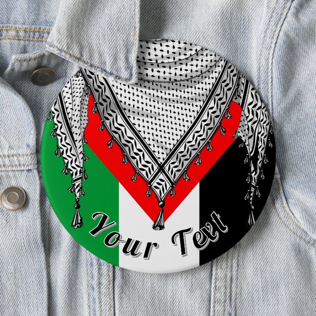 Badge Rond 15,2 Cm Keffiyeh Écharpe palestinienne tissu traditionnel (En situation)
