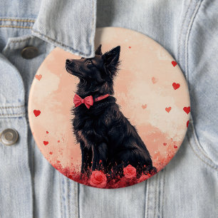Badge Rond 15,2 Cm Kelpie australien avec des roses - Saint-Valentin