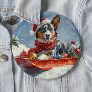 Badge Rond 15,2 Cm Kelpie australienne dans Sledge laissez-le neiger