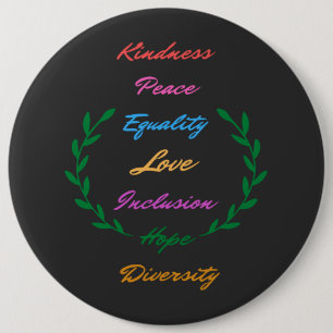 Badge Rond 15,2 Cm Kindness Peace Equality Love Inclusion Hope Divers