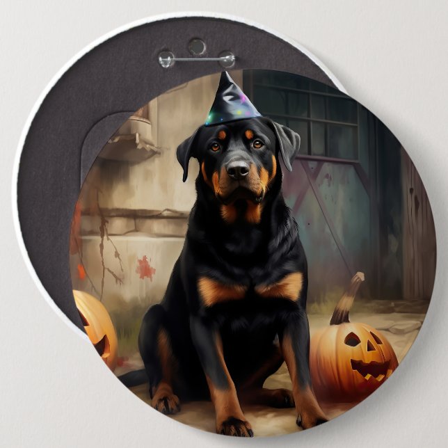 Badge Rond 15,2 Cm La peur de l'Halloween Citrouille de Rottweiler (Devant & derrière)
