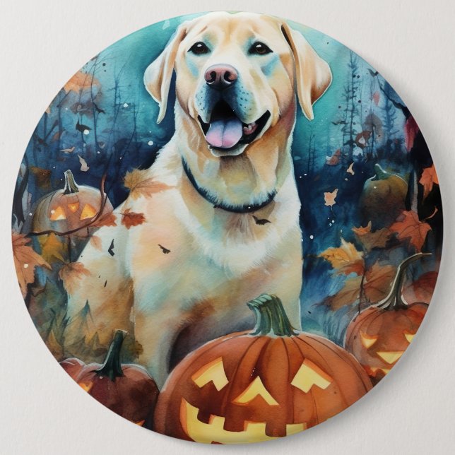 Badge Rond 15,2 Cm Labrador Halloween avec la peur Citrouille (Devant)