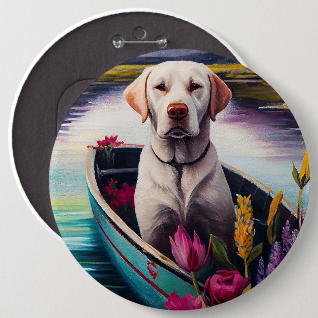 Badge Rond 15,2 Cm Labrador sur une rame : une aventure Pittoresque (Devant & derrière)