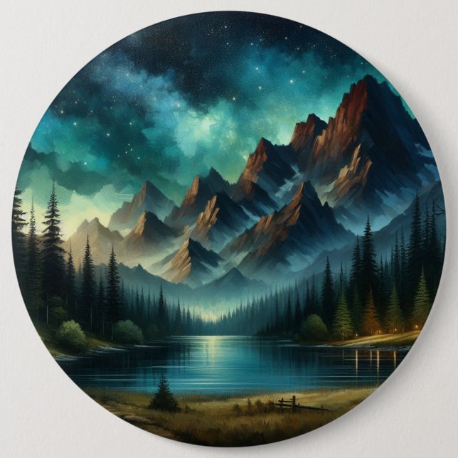 Badge Rond 15,2 Cm Lac Mountain/cabine sous les étoiles (Devant)