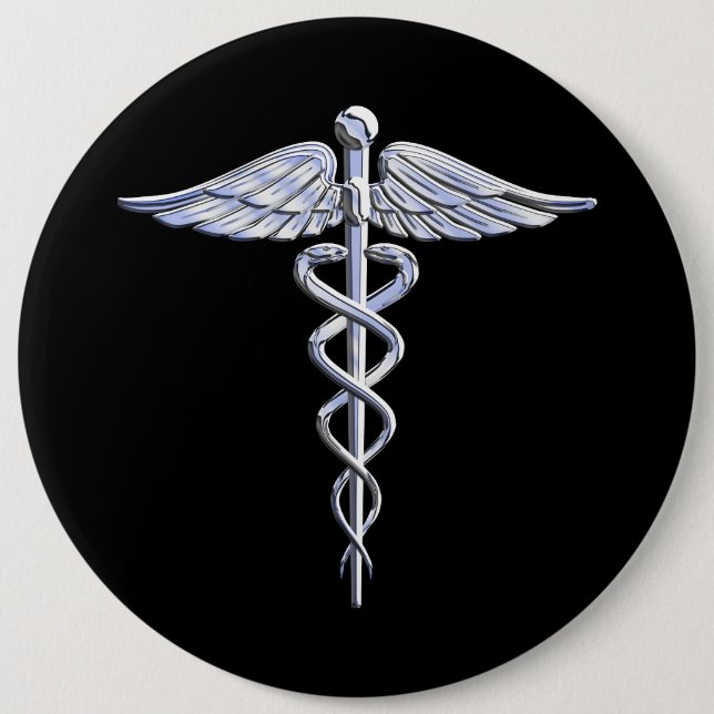 Badge Rond 15,2 Cm L'argent aiment le symbole Médicale de caducée sur (Devant)