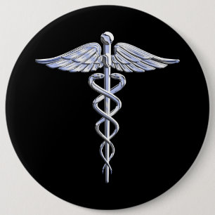 Badge Rond 15,2 Cm L'argent aiment le symbole Médicale de caducée sur