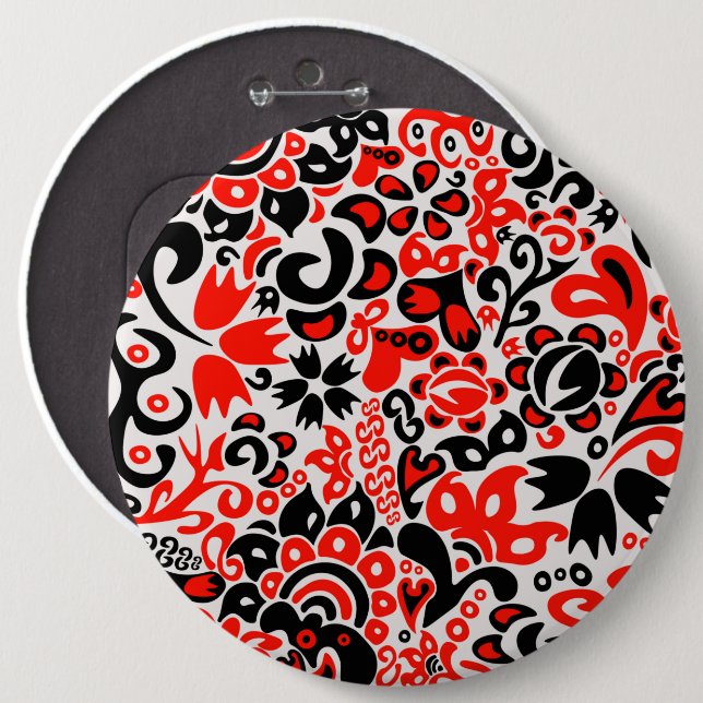 Badge Rond 15,2 Cm L'art populaire ukrainien motif floral abstact (Devant & derrière)