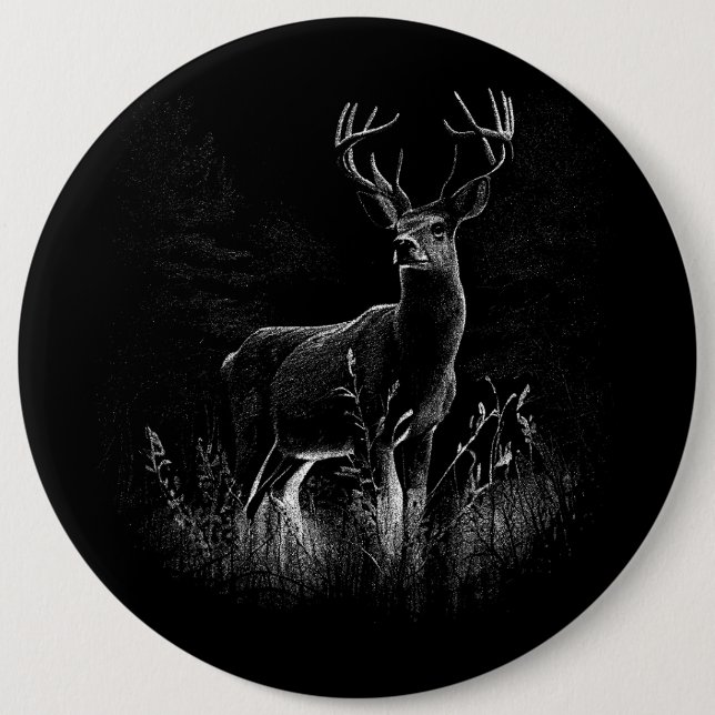 Badge Rond 15,2 Cm Le cerf majestueux en pleine nature - Art noir et  (Devant)