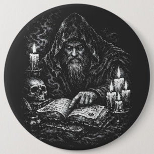 Badge Rond 15,2 Cm Le Magicien Étudiant le Grimoire — par BurnsInHell